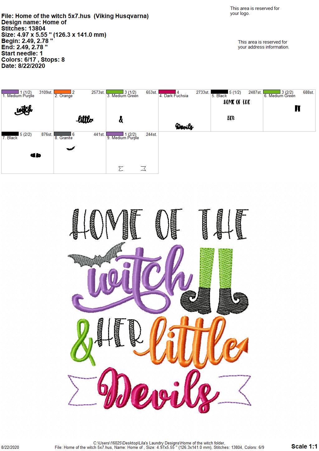 Home of the Witch - 2 Sizes - Digital Embroidery Design