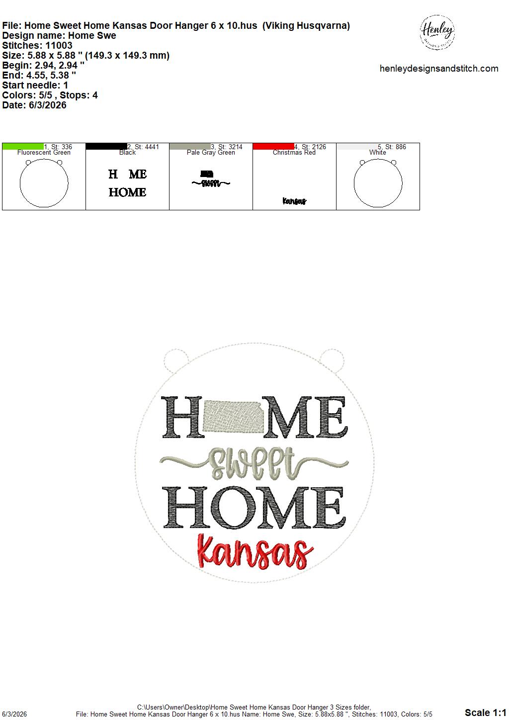 Home Sweet Home – Kansas – DOOR HANGER – 5 x 7, 8 x 8, and 6 x 10 In The Hoop – DIGITAL Embroidery DESIGN