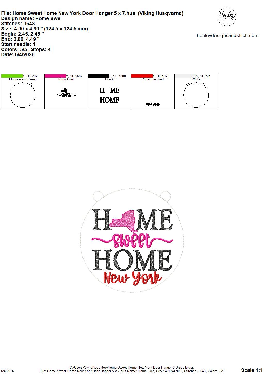 Home Sweet Home – New York- DOOR HANGER – 5 x 7, 8 x 8, and 6 x 10 In The Hoop – DIGITAL Embroidery DESIGN