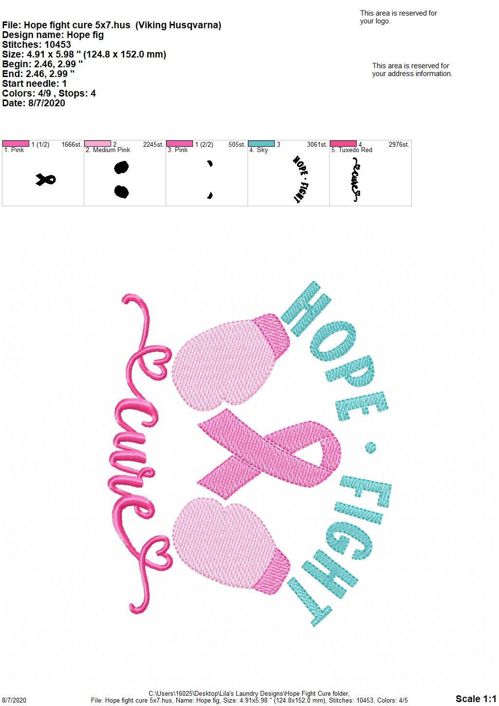 Hope Fight Cure - 2 Sizes - Digital Embroidery Design