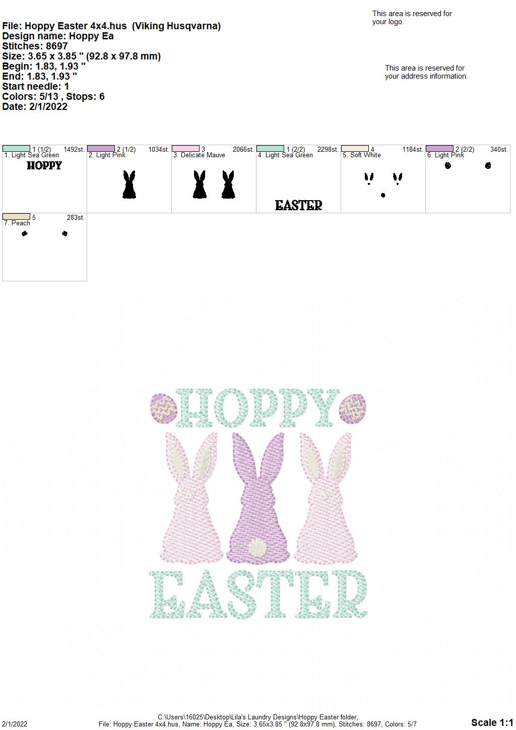 Hoppy Easter - 4 sizes- Digital Embroidery Design