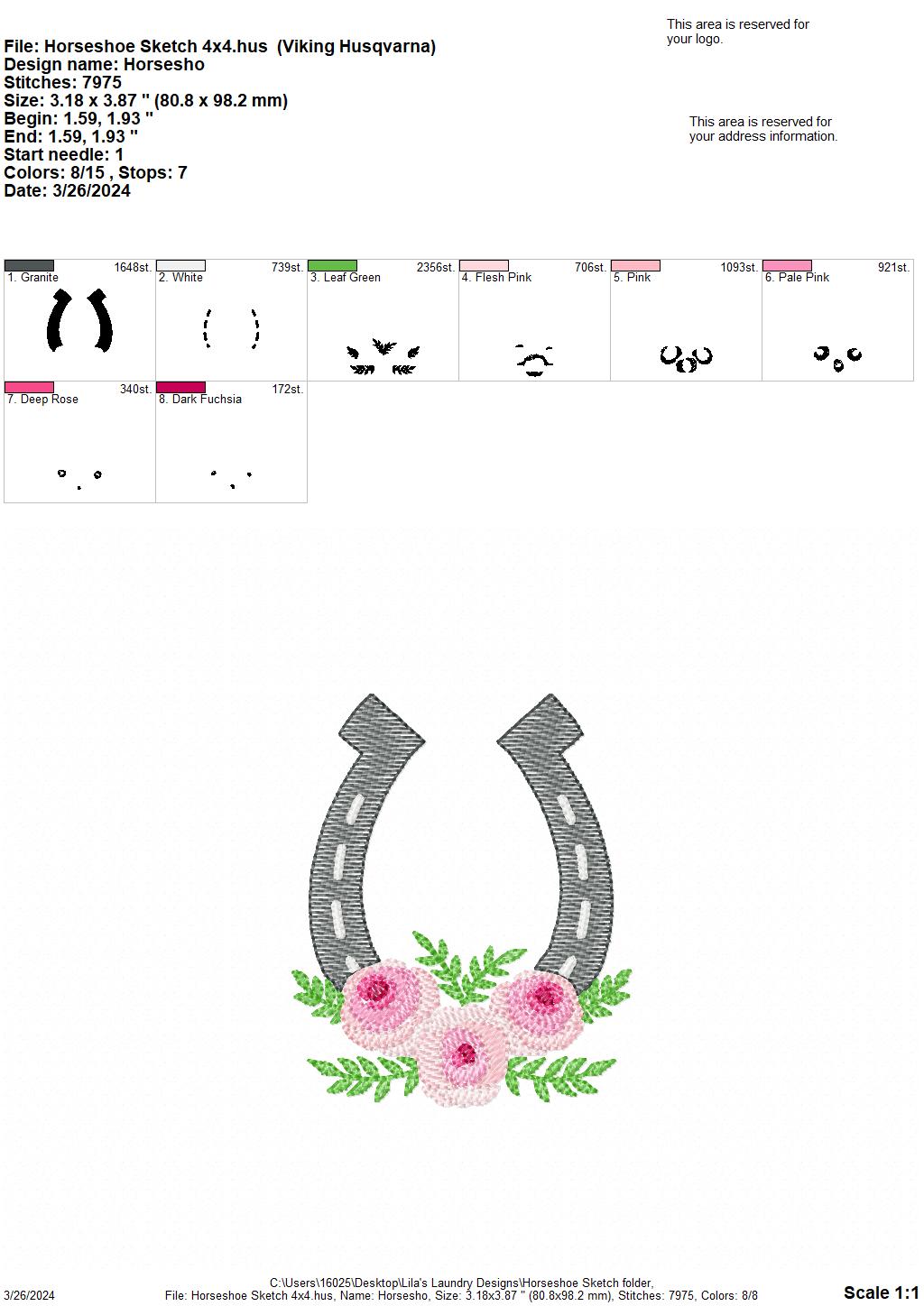 Horseshoe Sketch - 4 Sizes - Digital Embroidery Design