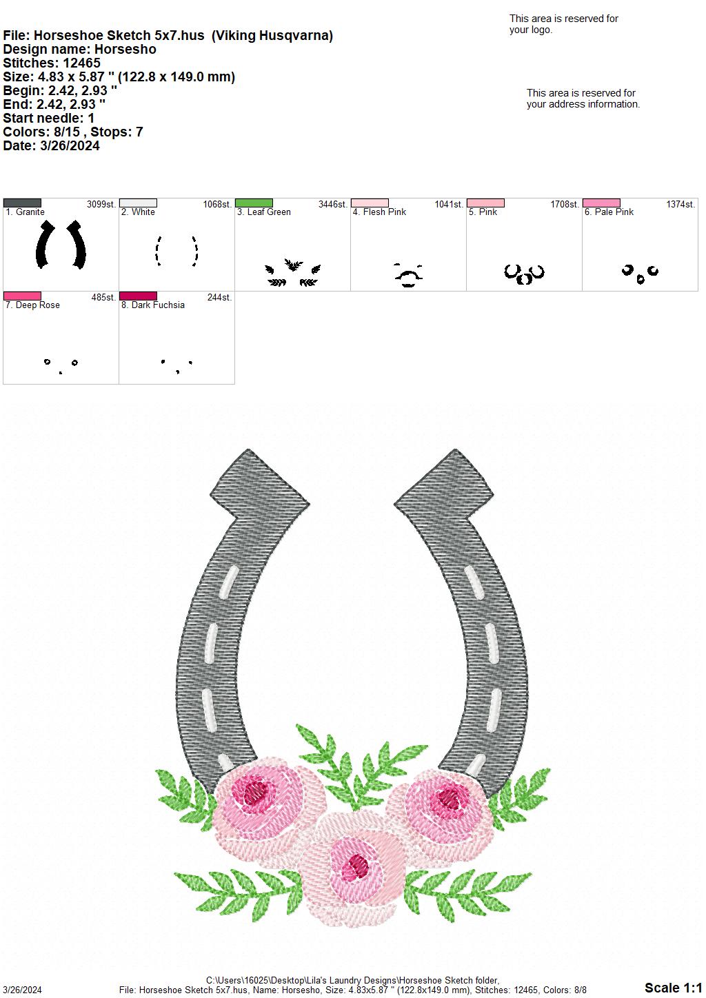 Horseshoe Sketch - 4 Sizes - Digital Embroidery Design