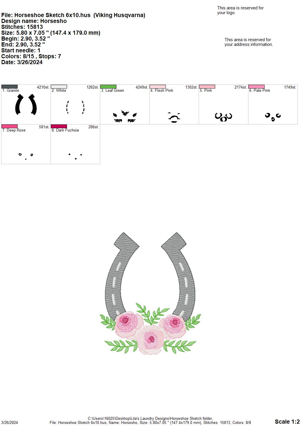 Horseshoe Sketch - 4 Sizes - Digital Embroidery Design