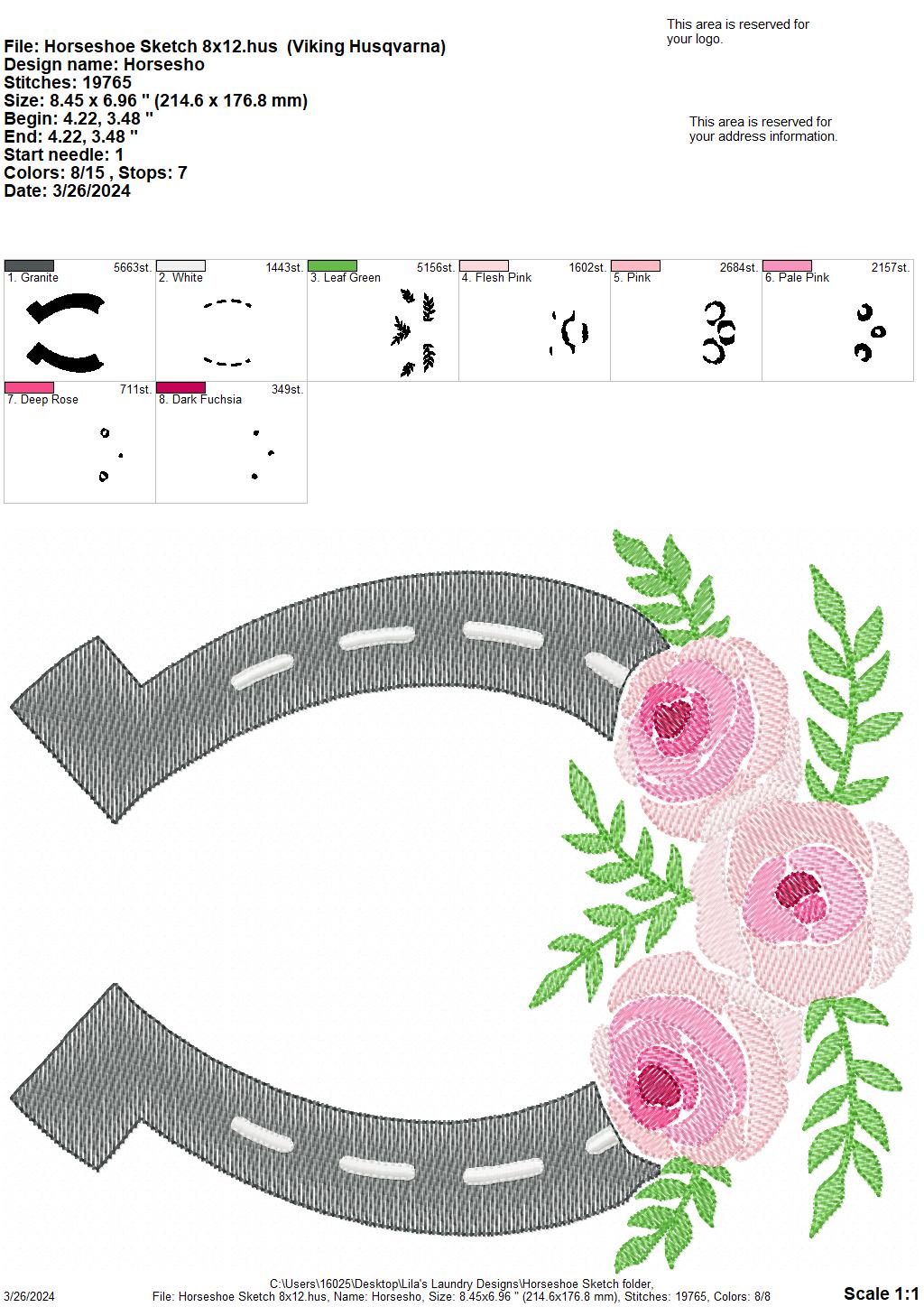 Horseshoe Sketch - 4 Sizes - Digital Embroidery Design