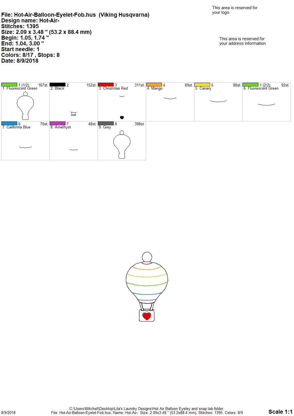 Hot Air Balloon Fobs - Digital Embroidery Design