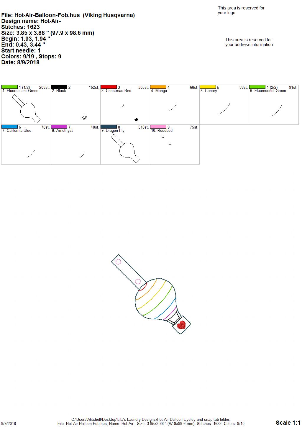 Hot Air Balloon Fobs - Digital Embroidery Design