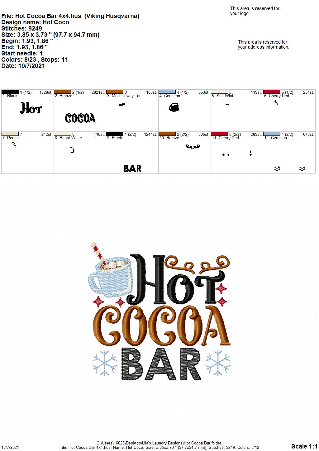 Hot Cocoa Bar - 4 sizes- Digital Embroidery Design