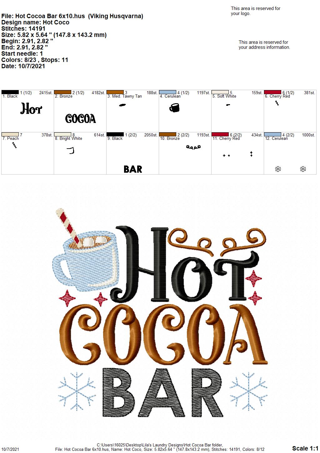 Hot Cocoa Bar - 4 sizes- Digital Embroidery Design