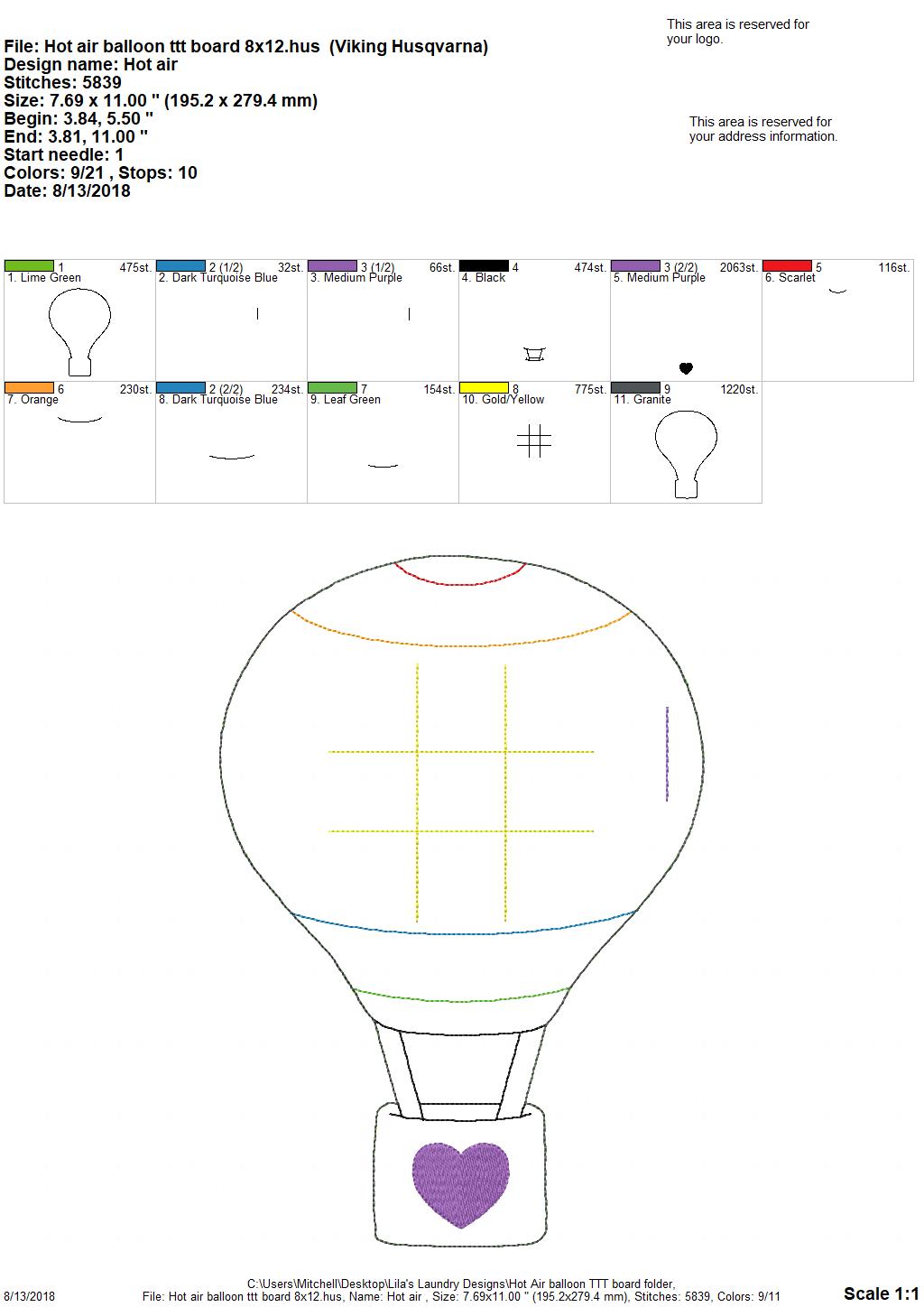 Hot Air Balloon Tic Tac Toe Boards - Digital Embroidery Design
