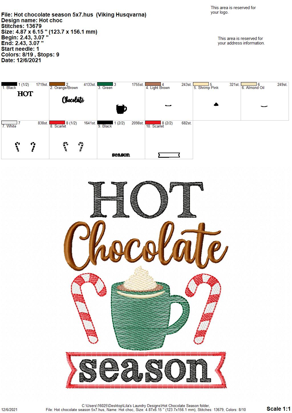 Hot Chocolate Season - 4 sizes- Digital Embroidery Design