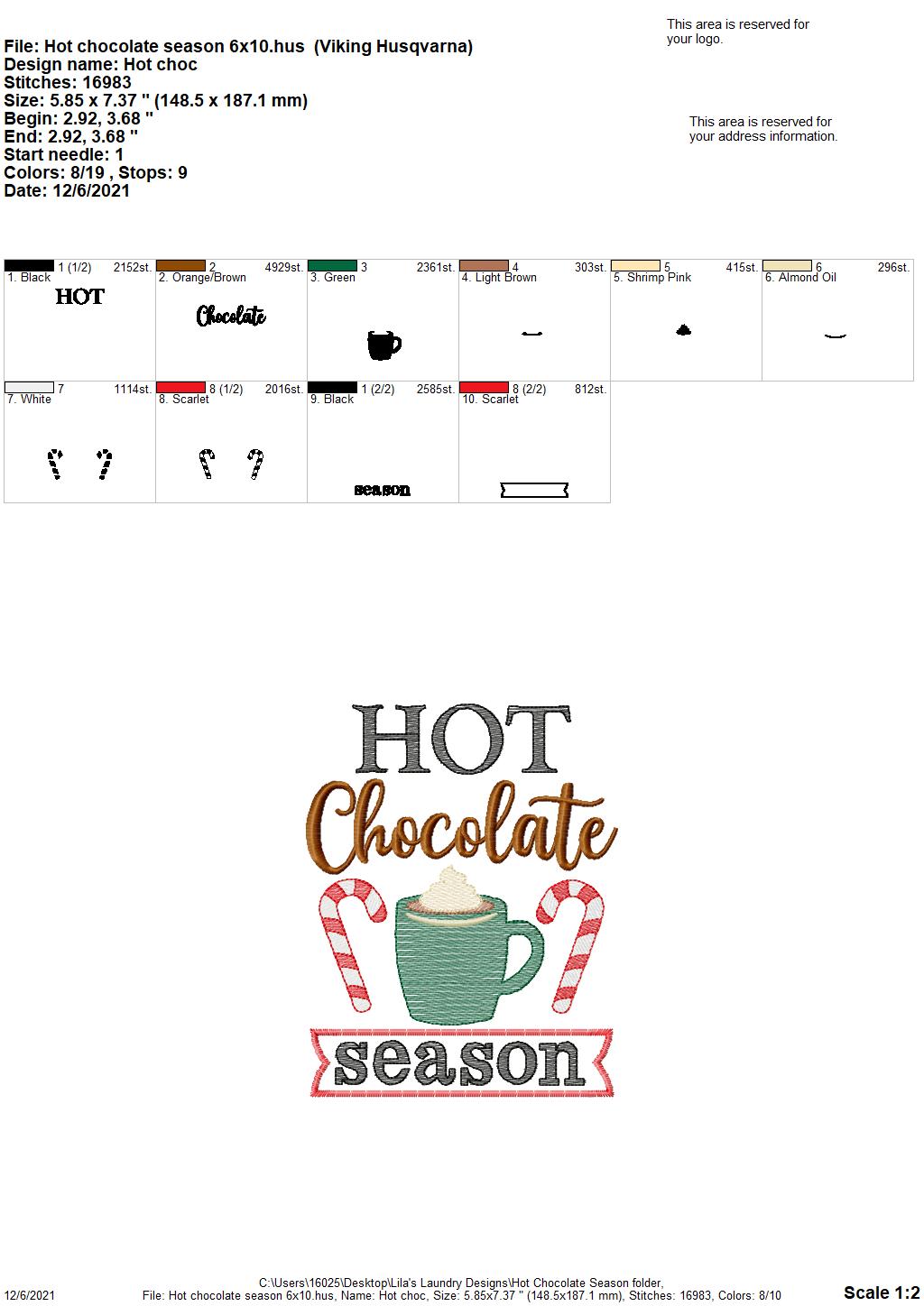 Hot Chocolate Season - 4 sizes- Digital Embroidery Design