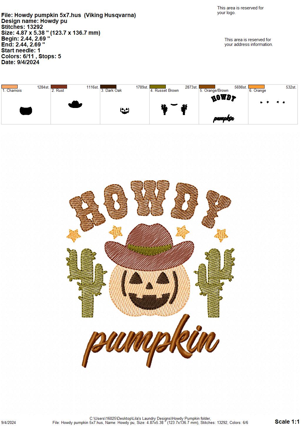 Howdy Pumpkin - 3 Sizes - Digital Embroidery Design