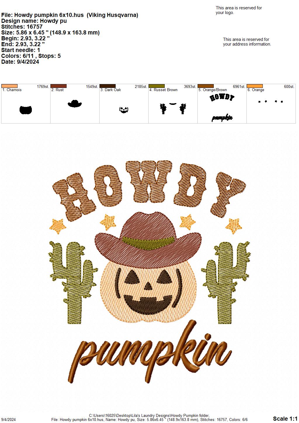 Howdy Pumpkin - 3 Sizes - Digital Embroidery Design