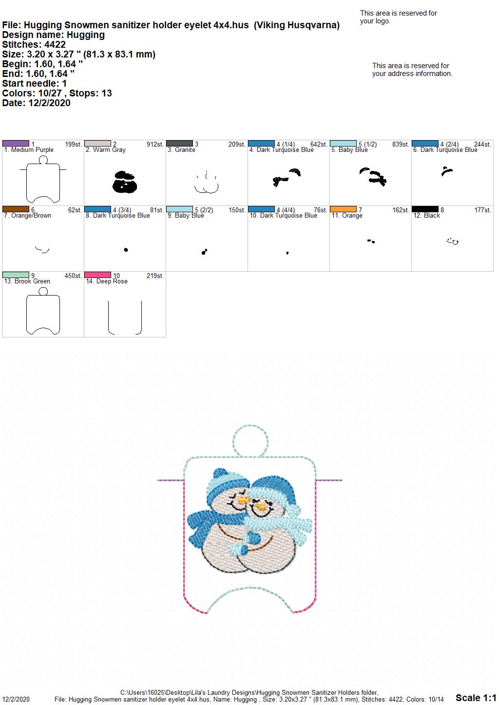 Hugging Snowmen Sanitizer Holders - DIGITAL Embroidery DESIGN