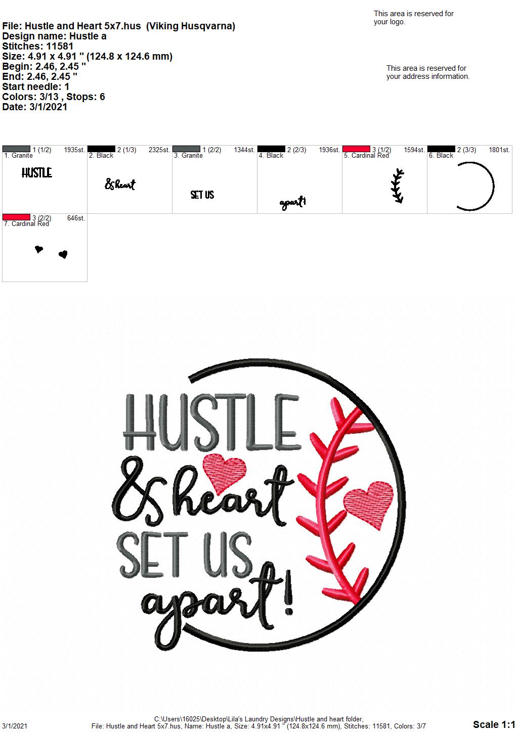 Hustle and Heart - 4 sizes- Digital Embroidery Design