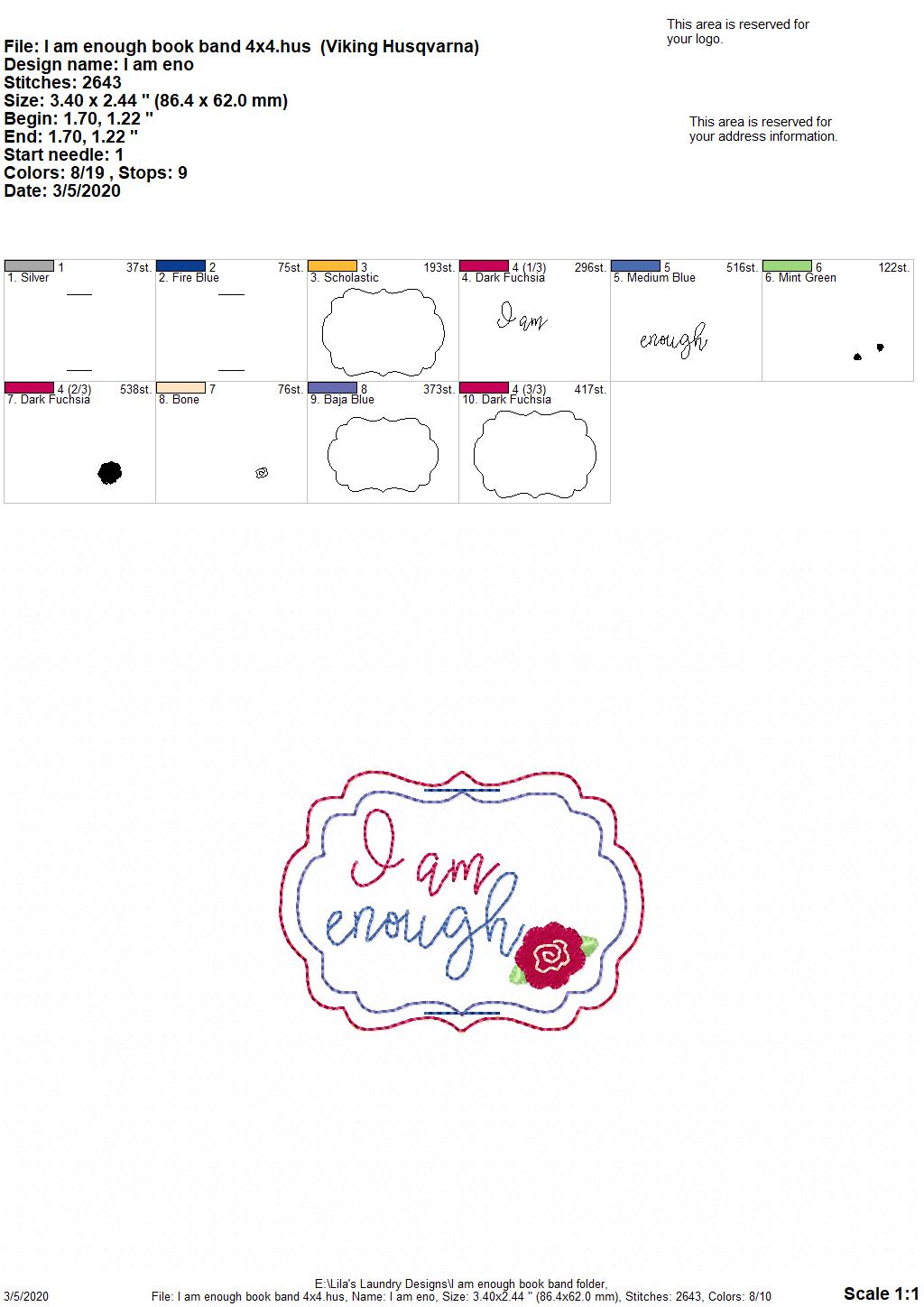 I am Enough Book Band - Digital Embroidery Design