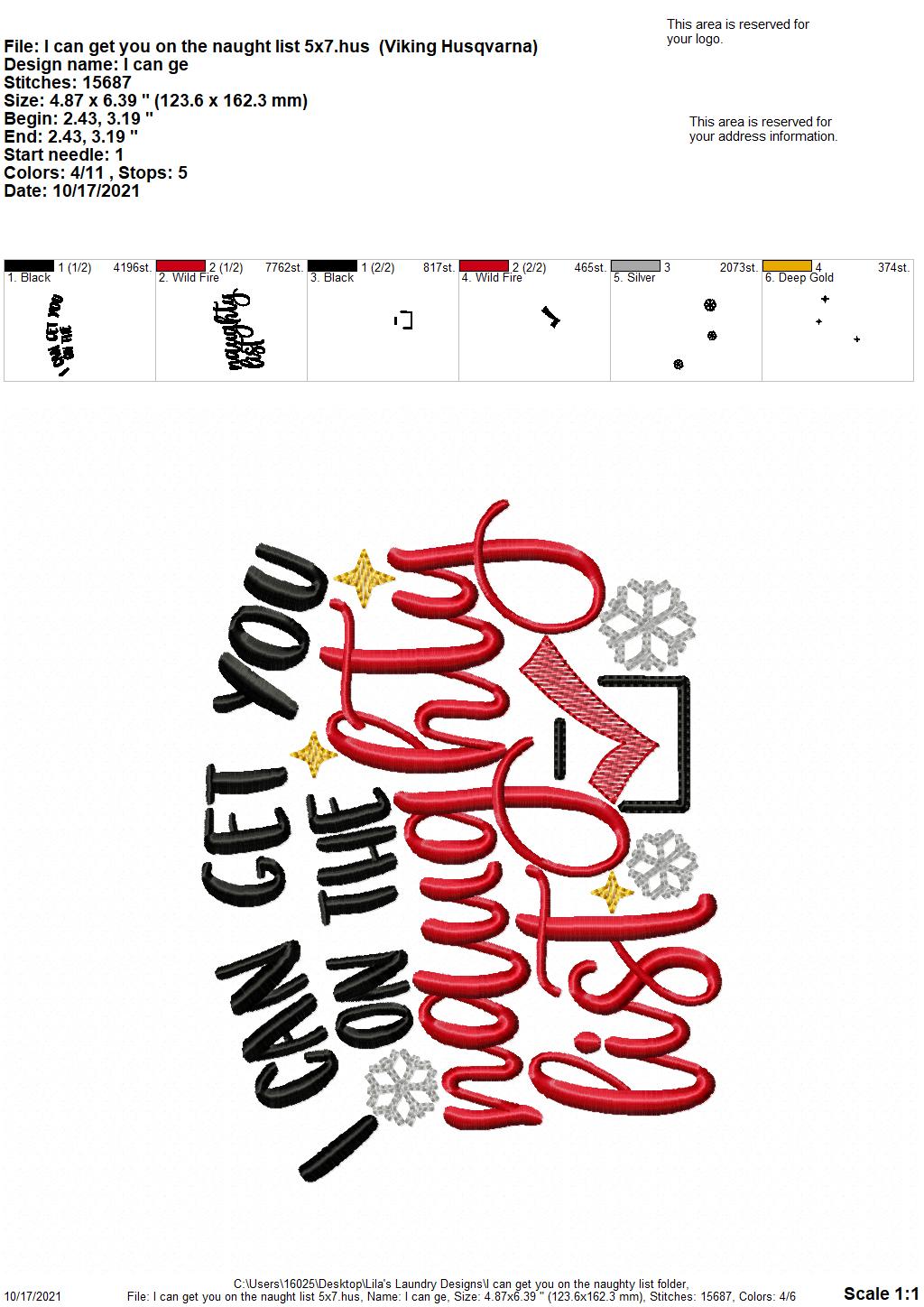 I Can Get You On the Naughty List - 3 sizes- Digital Embroidery Design