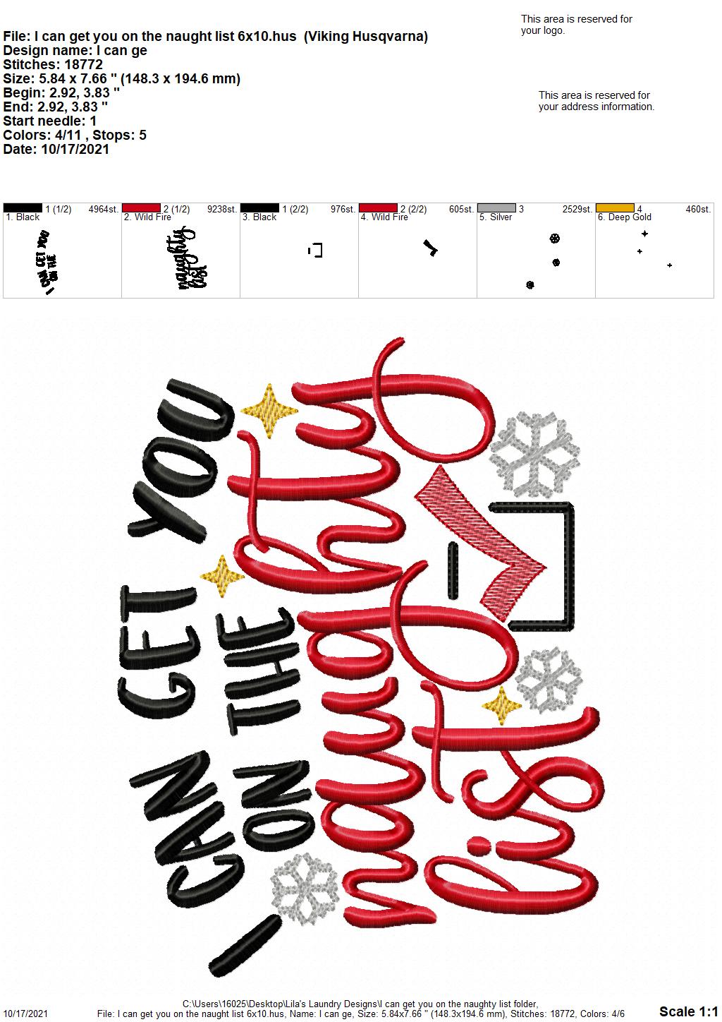 I Can Get You On the Naughty List - 3 sizes- Digital Embroidery Design