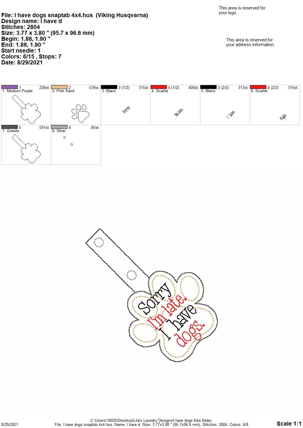 I have Dogs Fobs - DIGITAL Embroidery DESIGN