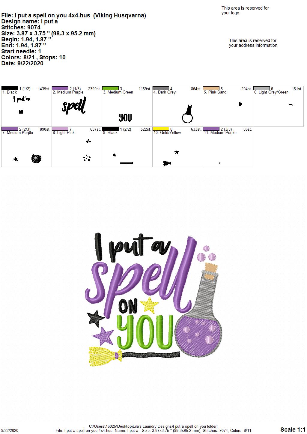 I put a spell on you - 4 Sizes - Digital Embroidery Design