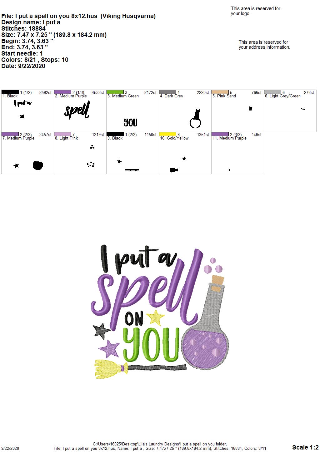 I put a spell on you - 4 Sizes - Digital Embroidery Design