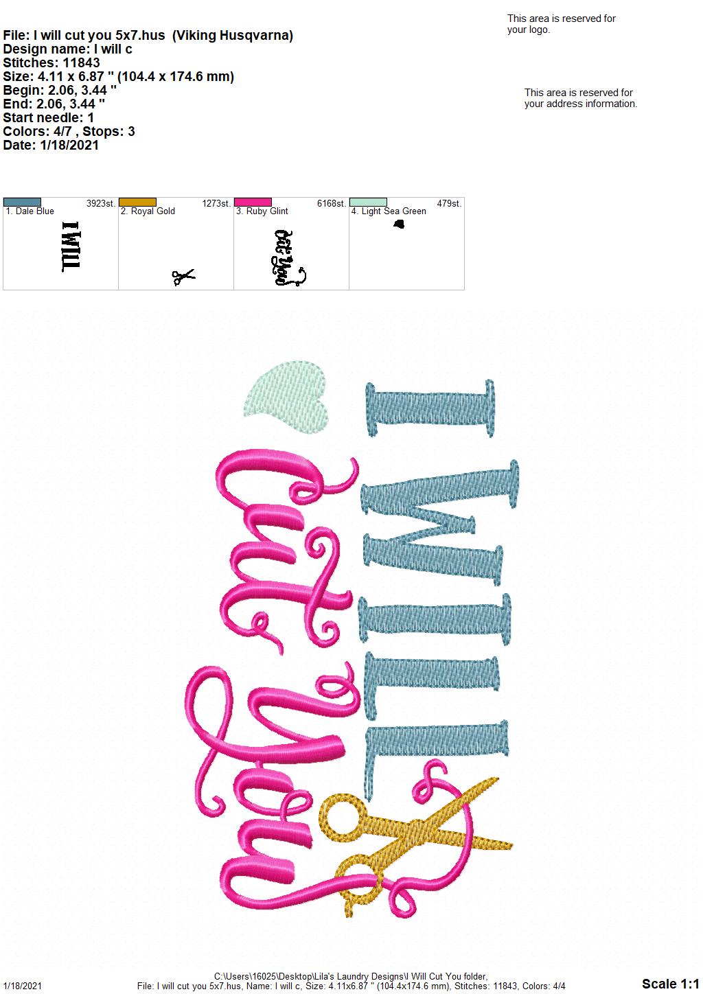 I Will Cut You - 2 sizes- Digital Embroidery Design