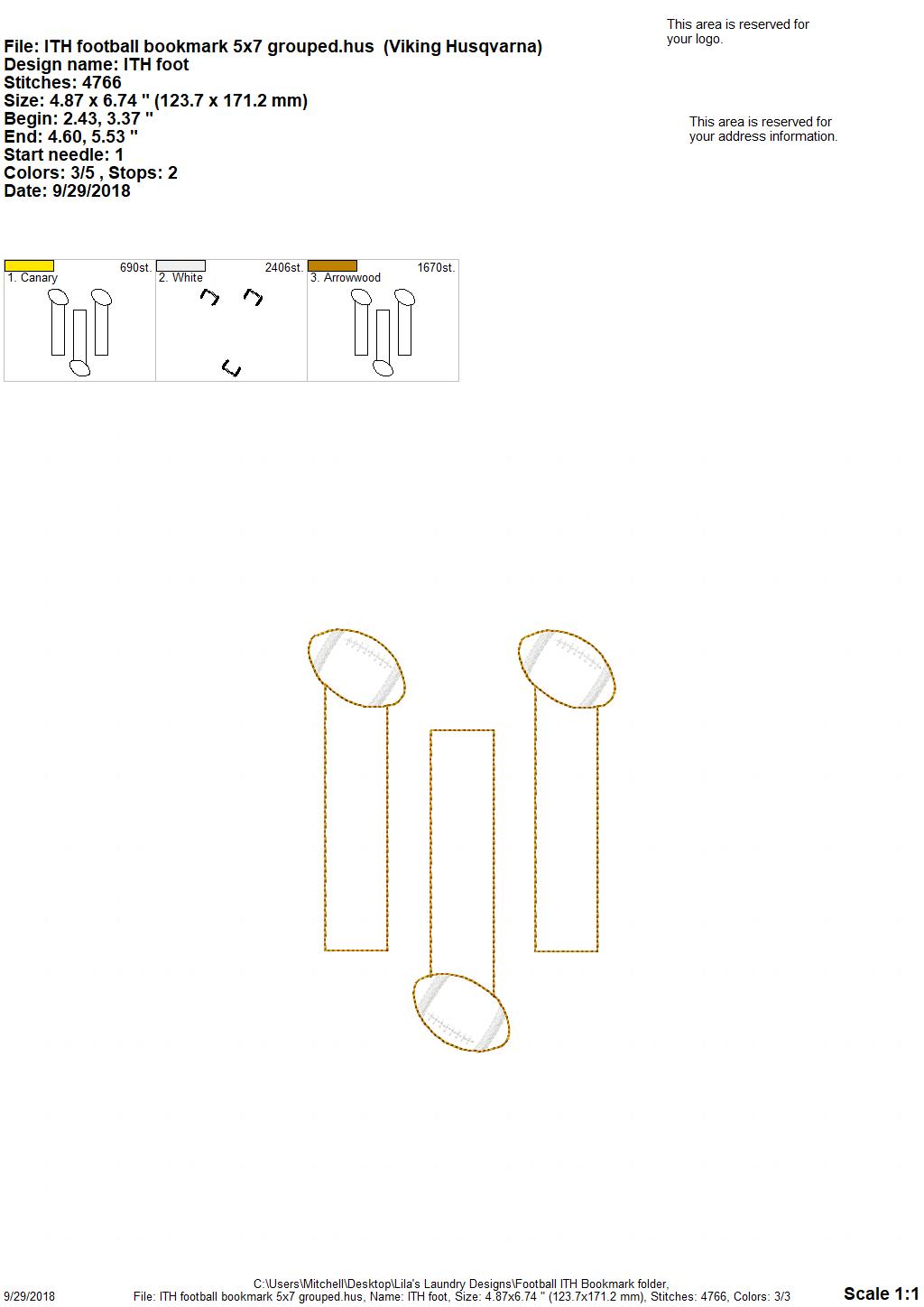 Football Bookmark - Digital Embroidery Design