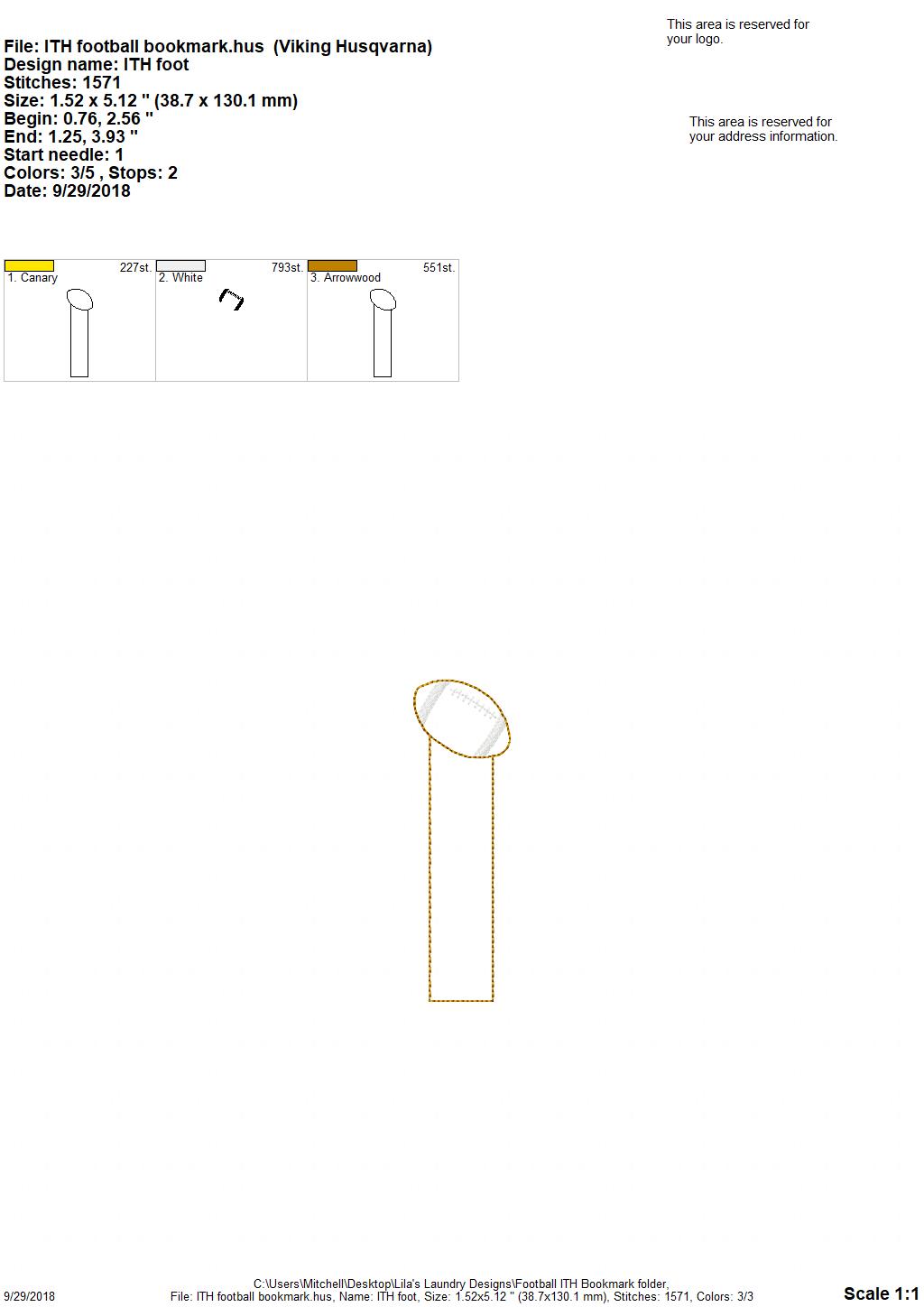 Football Bookmark - Digital Embroidery Design
