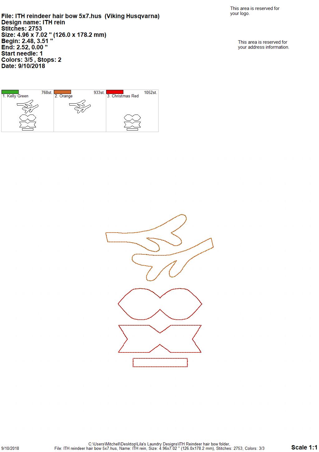 Reindeer Hair Bow - Digital Embroidery Design