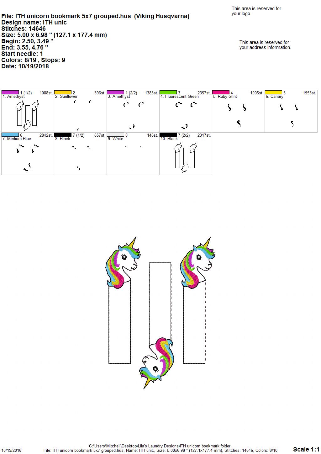 Unicorn Bookmark - Digital Embroidery Design
