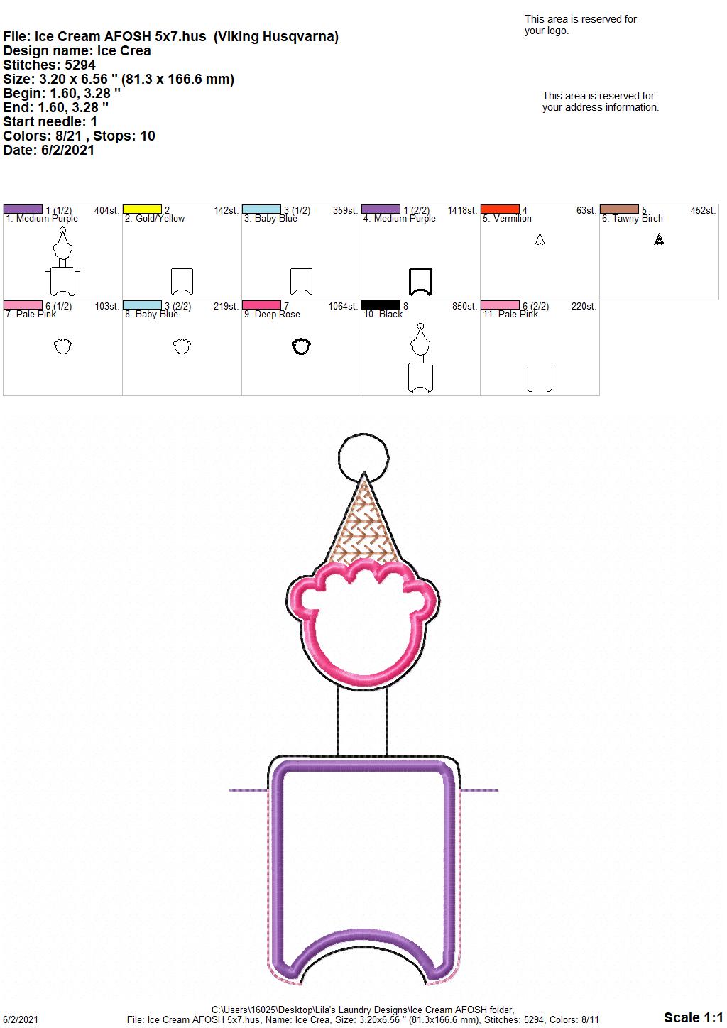 Ice Cream Applique Fold Over Sanitizer Holder 5x7- DIGITAL Embroidery DESIGN