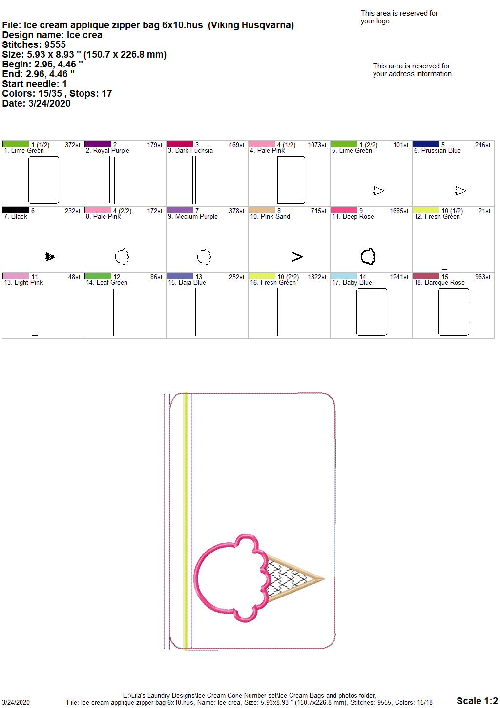 Ice Cream Cone Number Set with zipper bag - Digital Embroidery Design