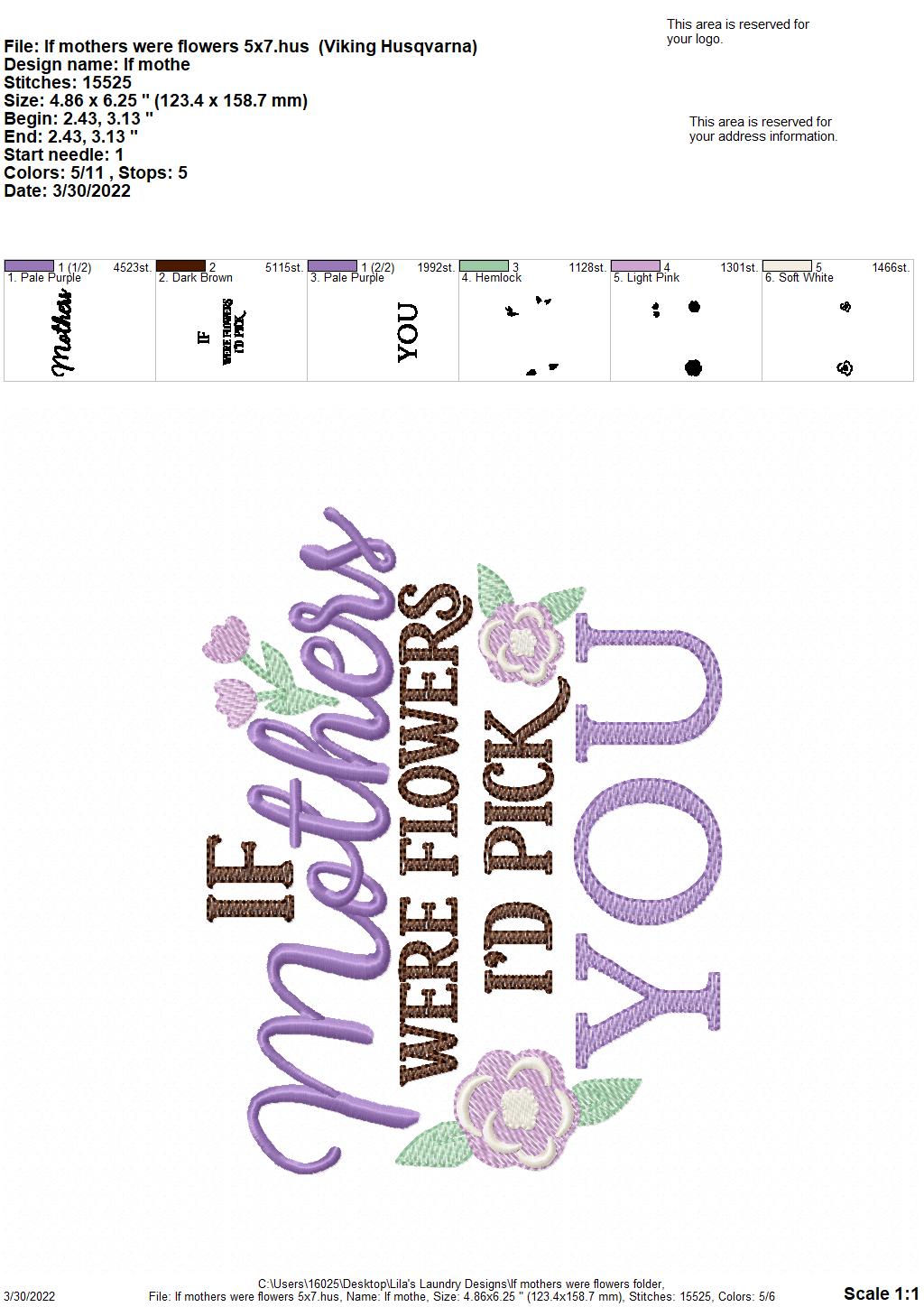 If Mothers Were Flowers - 3 sizes- Digital Embroidery Design