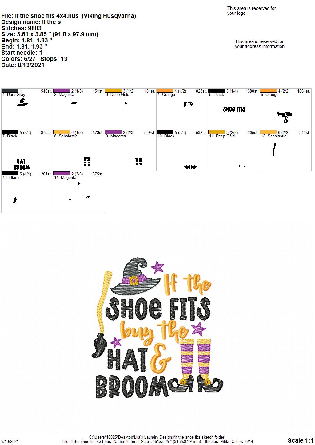 If the Shoe Fits Sketch - 4 sizes- Digital Embroidery Design