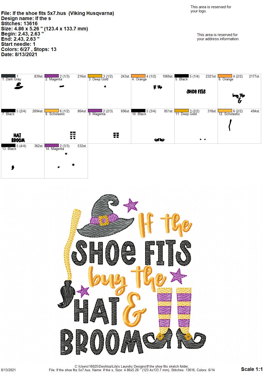 If the Shoe Fits Sketch - 4 sizes- Digital Embroidery Design