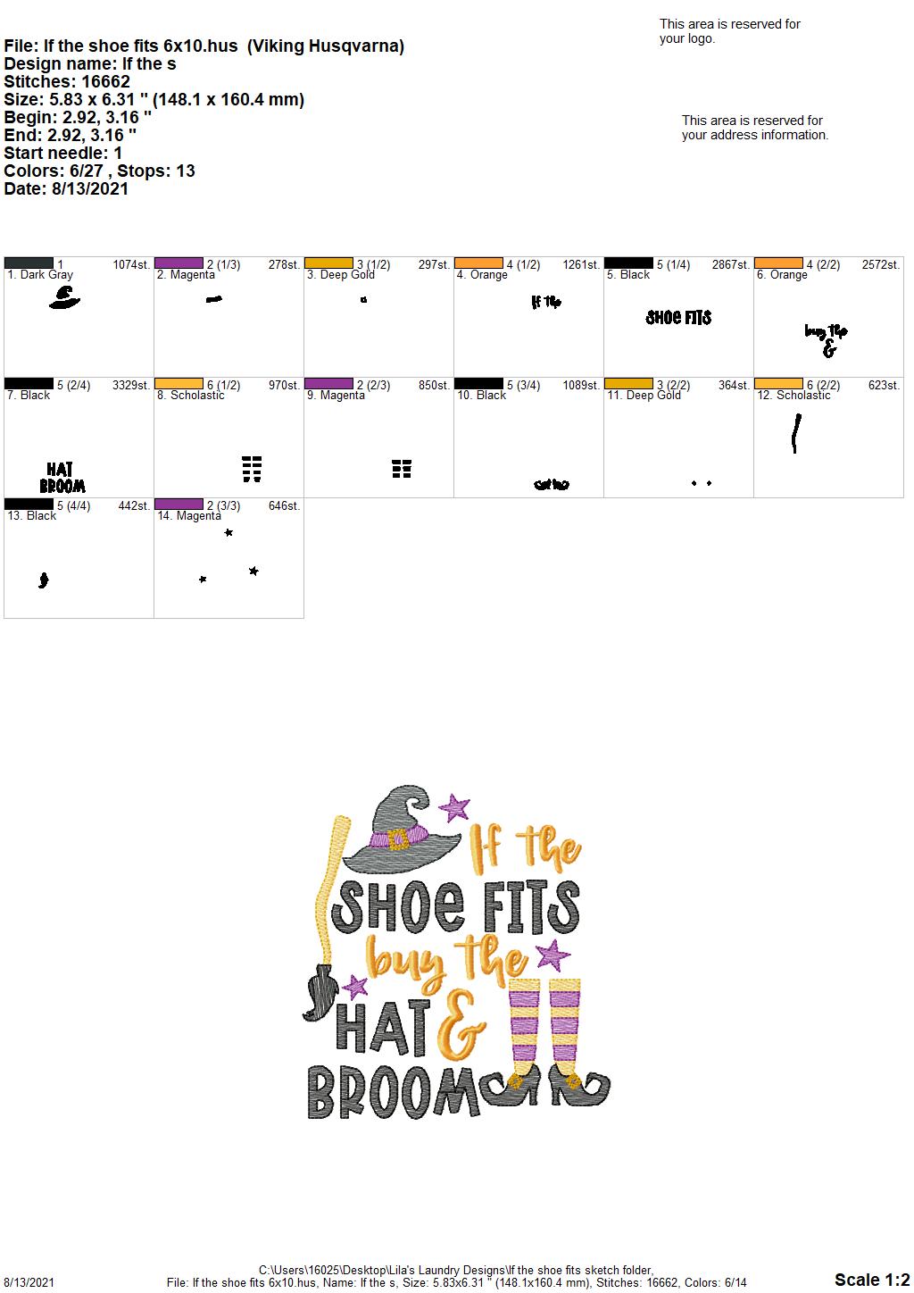 If the Shoe Fits Sketch - 4 sizes- Digital Embroidery Design