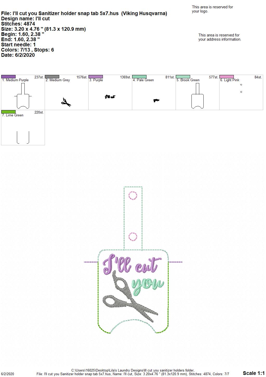 I'll cut you Sanitizer Holders - DIGITAL Embroidery DESIGN