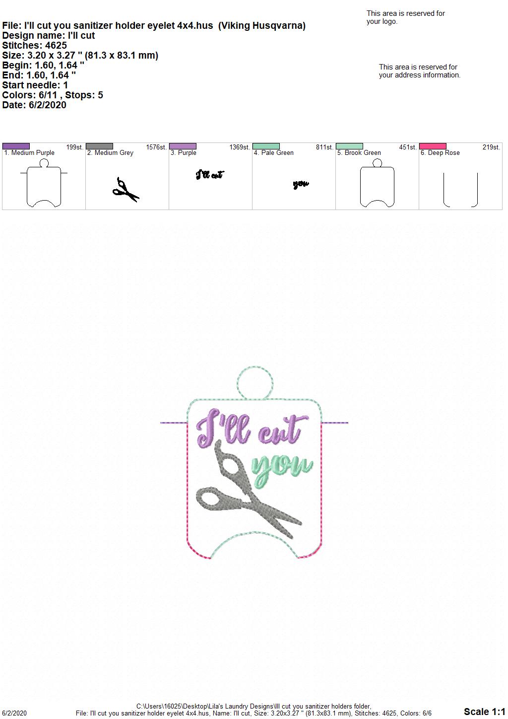 I'll cut you Sanitizer Holders - DIGITAL Embroidery DESIGN