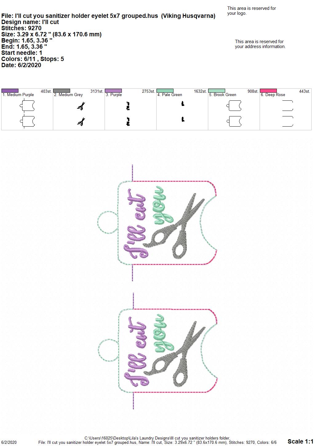 I'll cut you Sanitizer Holders - DIGITAL Embroidery DESIGN