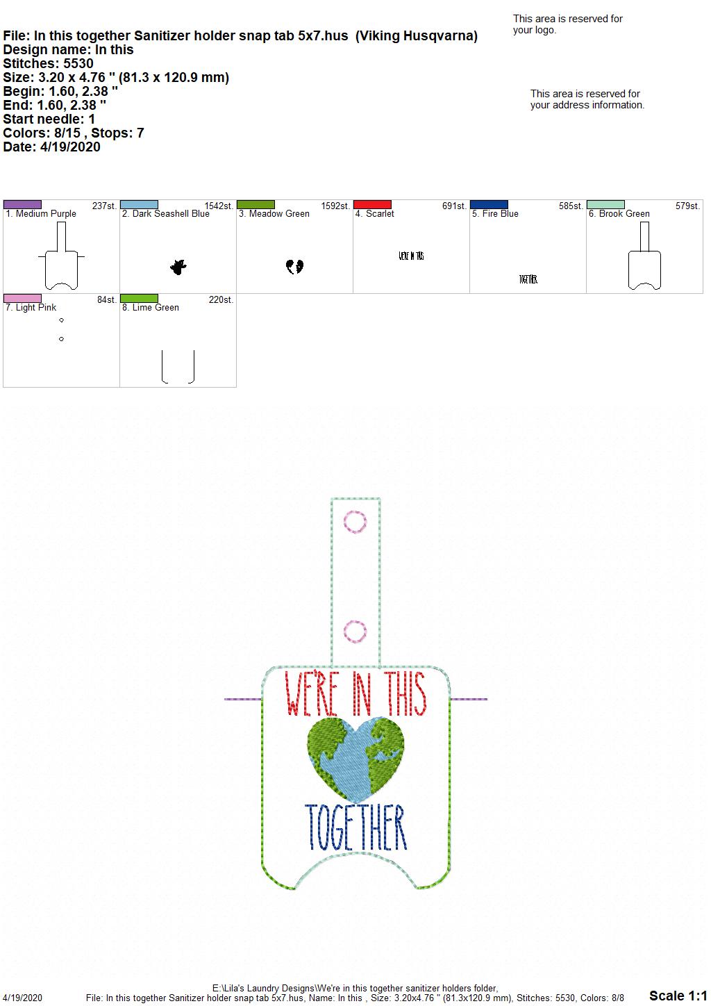 We're In this together Sanitizer Holders - DIGITAL Embroidery DESIGN