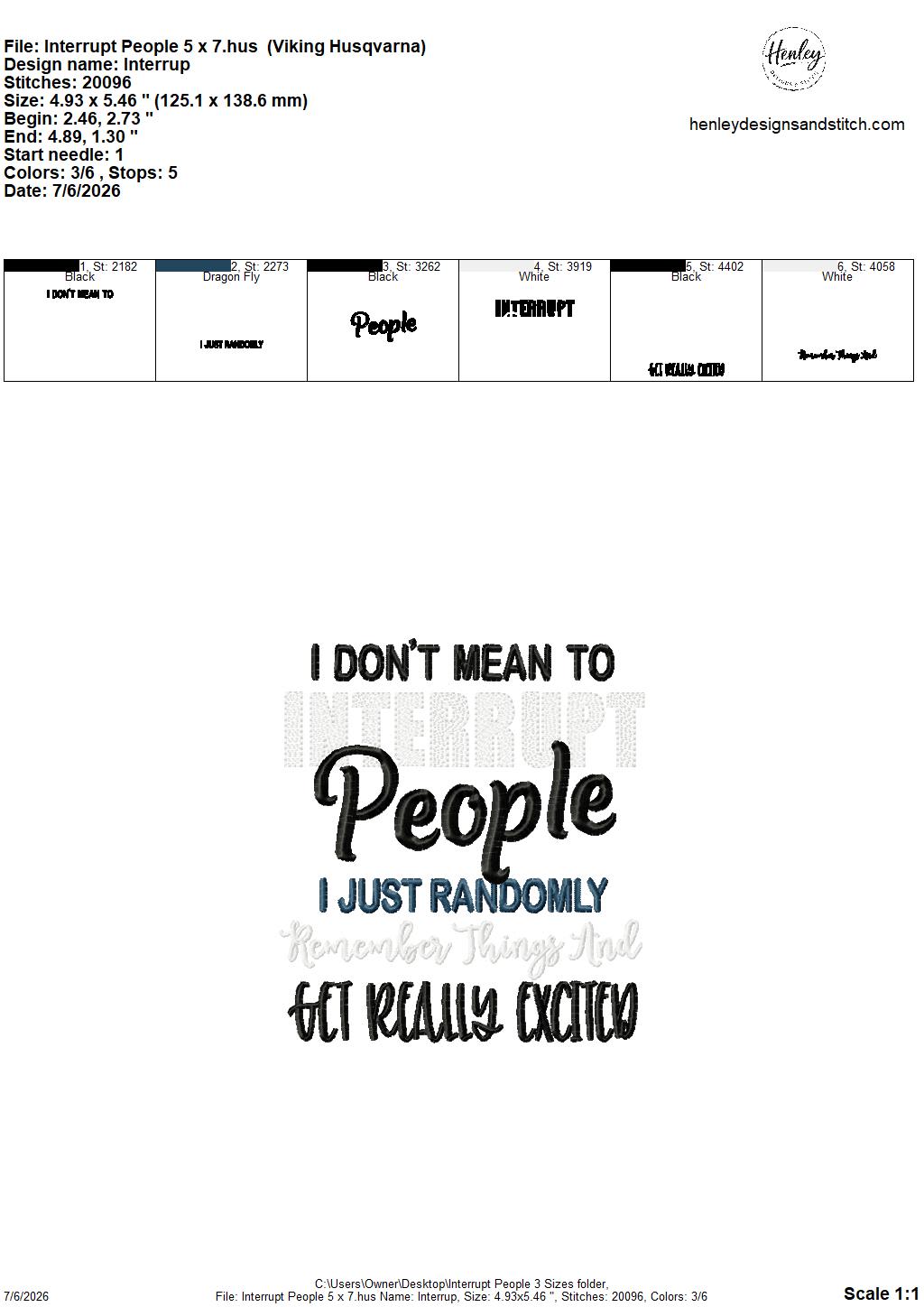 Interrupt People 5 x 7, 6 x 10 and 8 x 12 – DIGITAL Embroidery Design