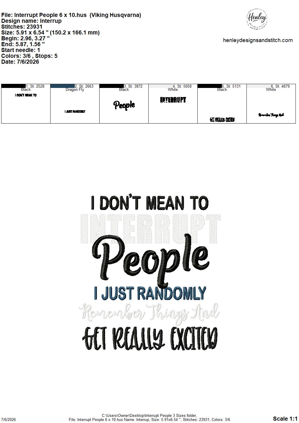 Interrupt People 5 x 7, 6 x 10 and 8 x 12 – DIGITAL Embroidery Design