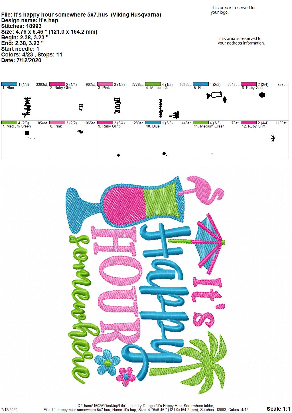 It's Happy Hour Somewhere - 2 Sizes - Digital Embroidery Design