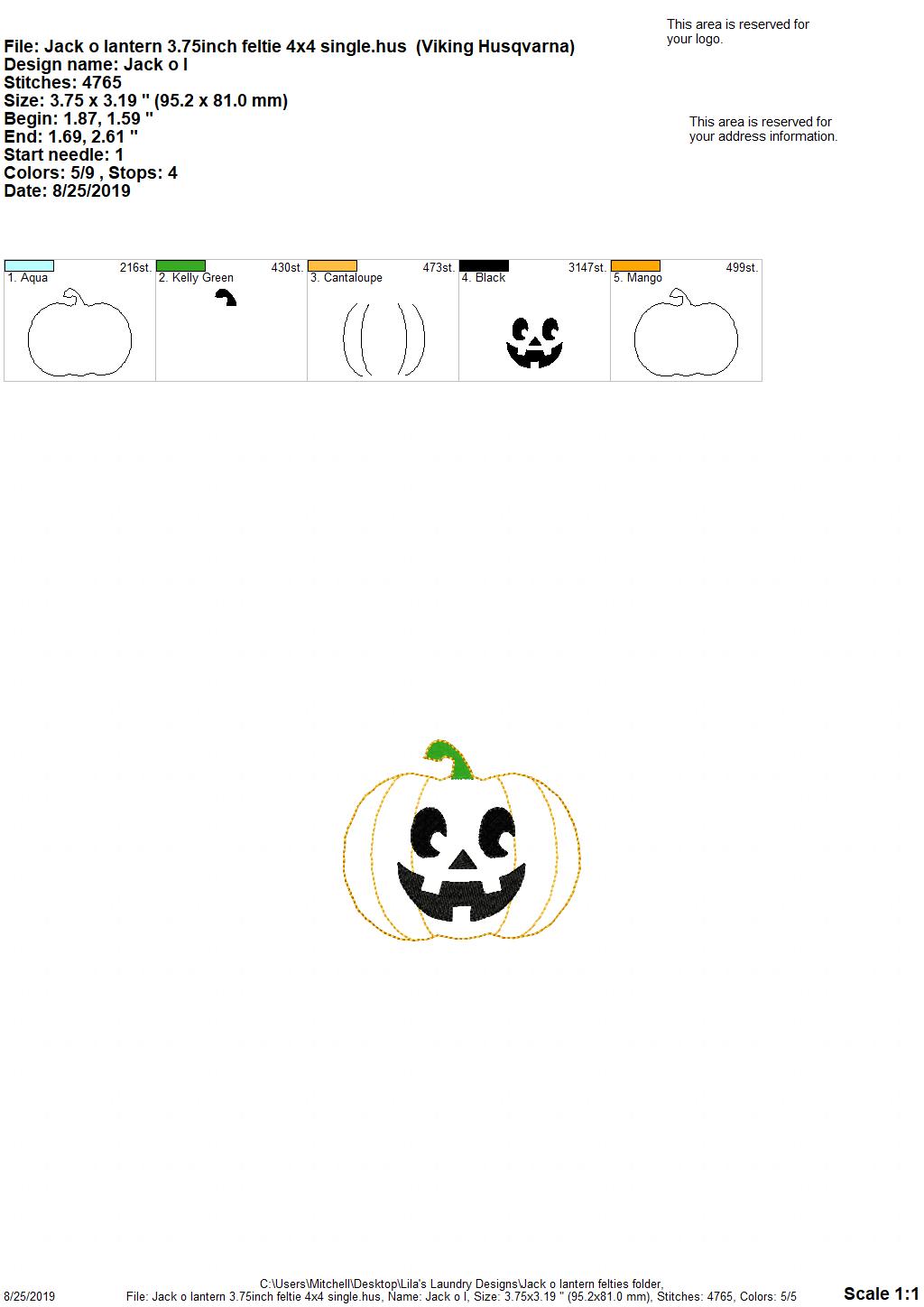Jack O Lantern Felties - 3 sizes - Digital Embroidery Design