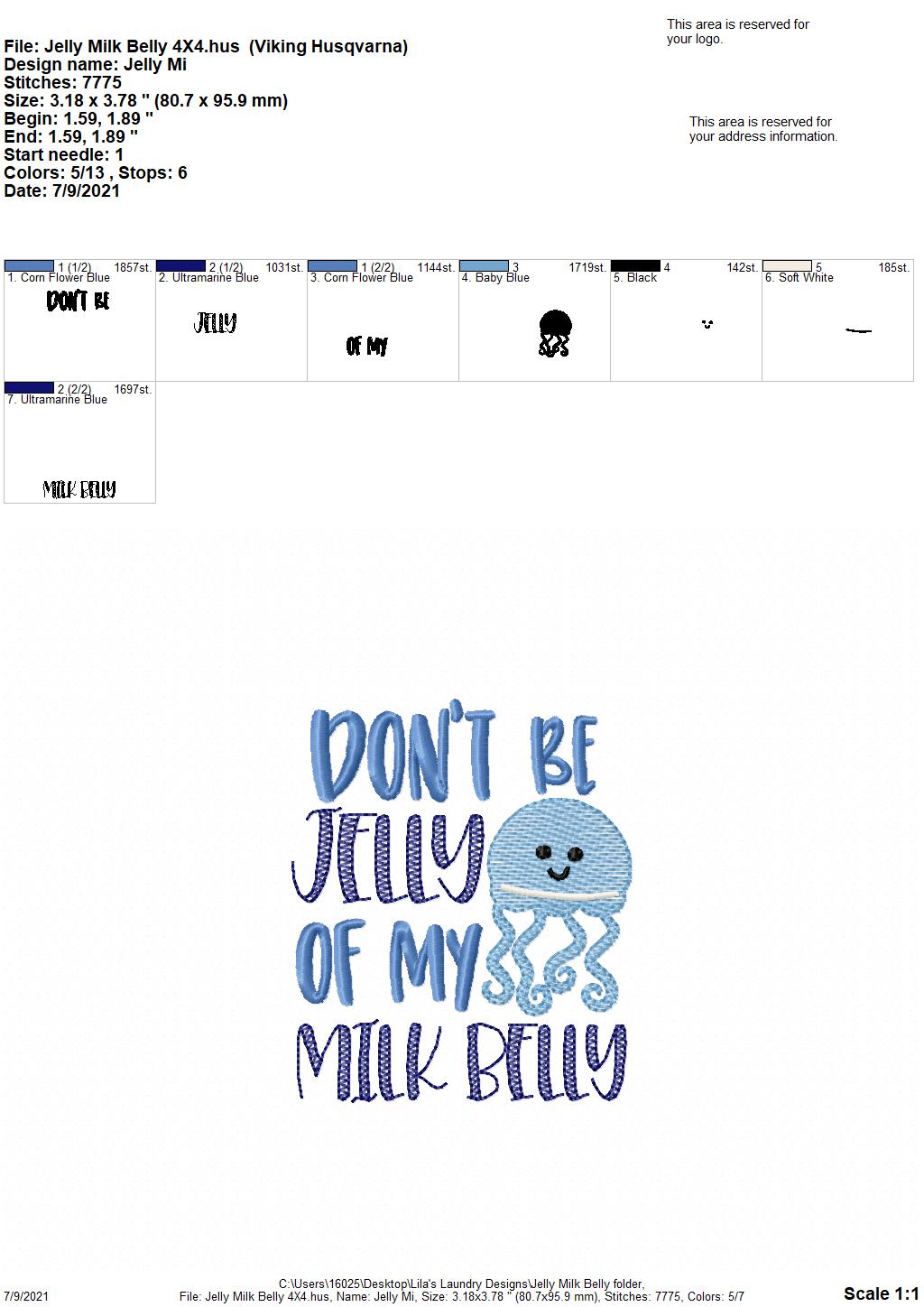 Jelly Milk Belly - 3 sizes- Digital Embroidery Design