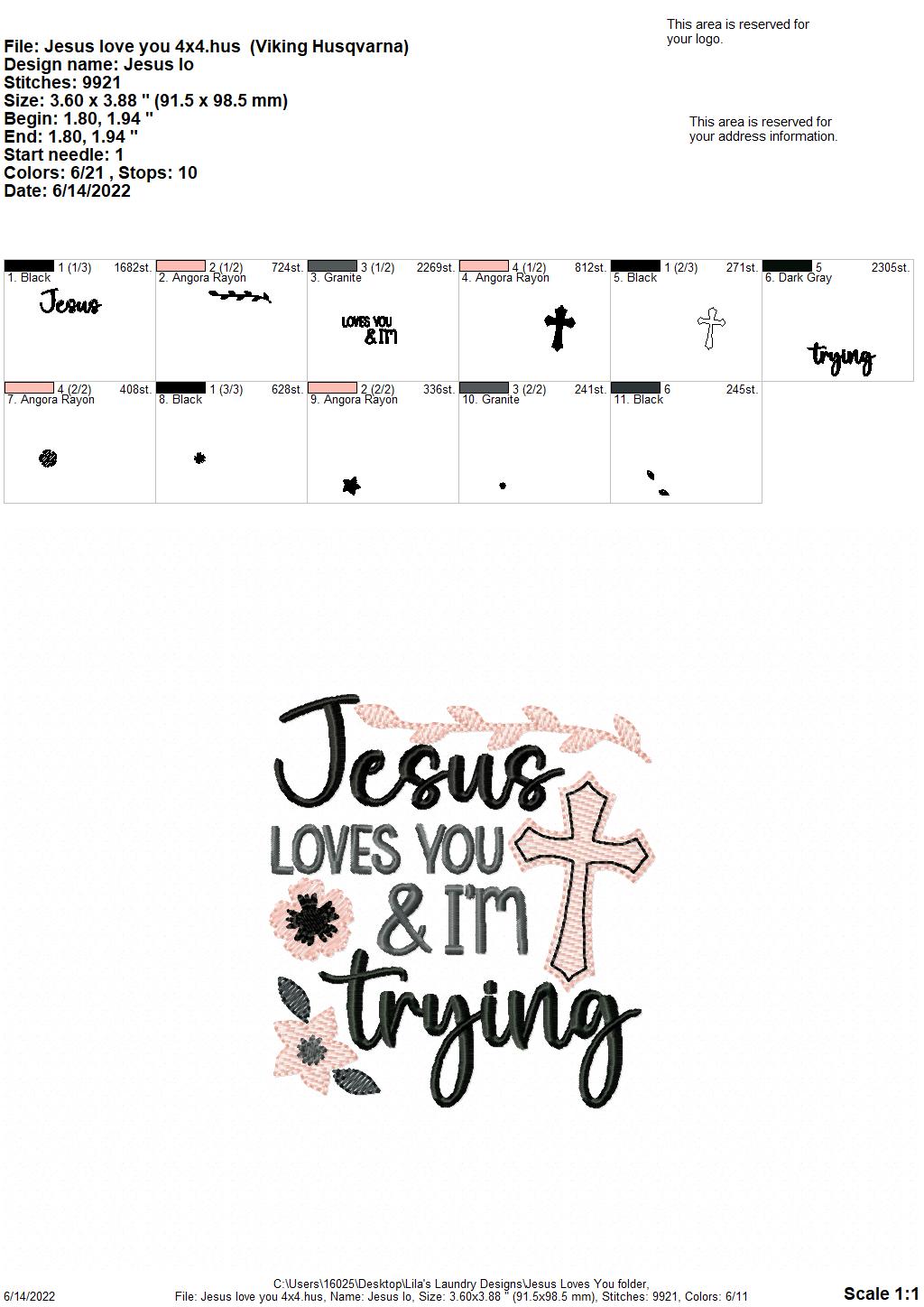Jesus Loves You - 4 sizes- Digital Embroidery Design