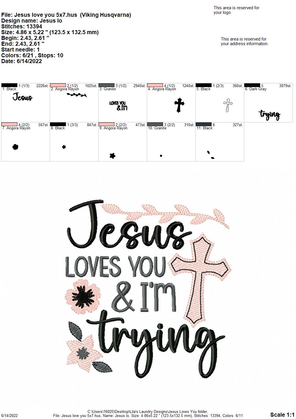 Jesus Loves You - 4 sizes- Digital Embroidery Design
