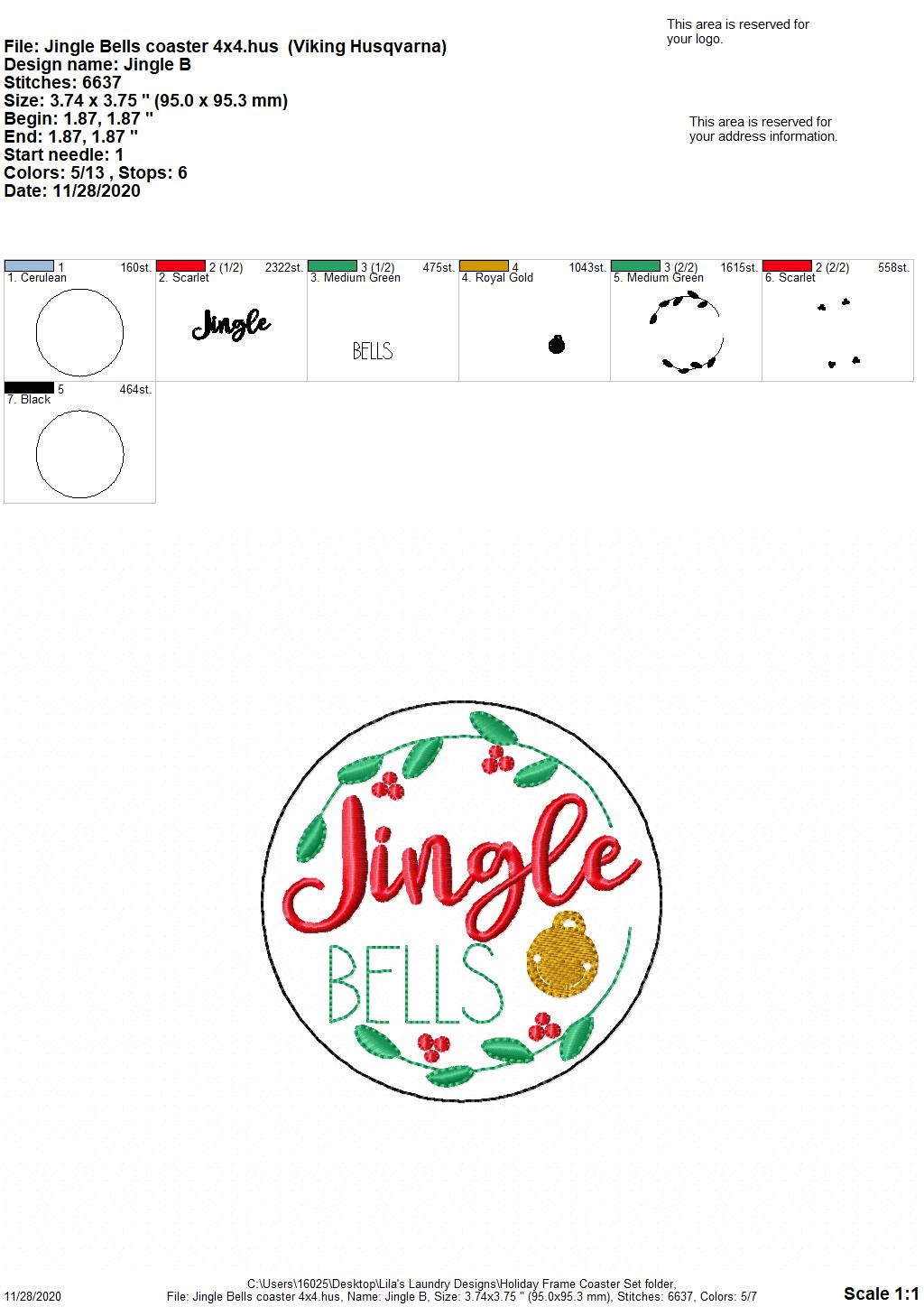 Holiday Frame Coaster Set 4x4 - DIGITAL Embroidery DESIGN