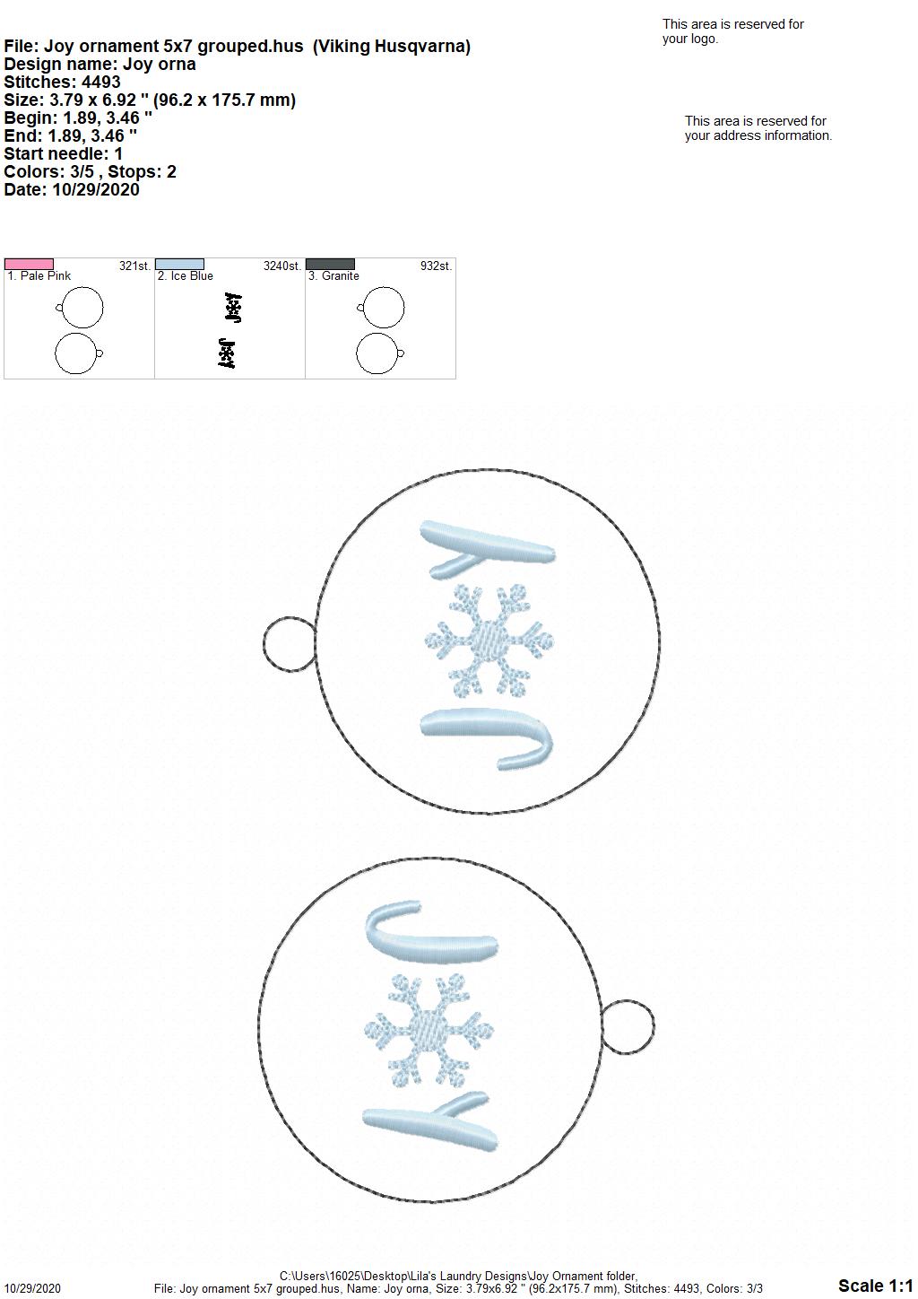 Joy Ornament - Digital Embroidery Design